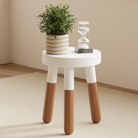 LitaEther 9" Rubber Wood Plant Stool, Wood Accent Stool, Reverse Dipped (12" Tall)