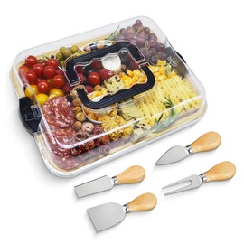 Charcuterie Board with Lid, Travel Portable Cheese Board, Cheese Board with Buckle Locking, Sauce Grooves, Cutting Boards for Kitchen, House Warming Gifts New Home, Gifts for Women