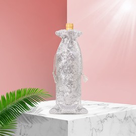 PartyDelight Silver Sequin Wine Gift Bag 4 Pack, Sparkly Beautiful and Reusable for Travel, Wedding, Birthday, Housewarming and Dinner Party.