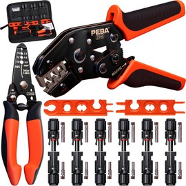 PEBA Crimping Tool Kit, Solar Crimper for AWG 16-10 Solar Panel Cable Wire, with 6 Pairs Solar connectors, Solar Wire Stripper and 1 Pair Solar Connector Spanner Wrench - Ratchet Crimp Tool Set