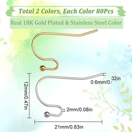 SUNNYCLUE 1 Box 160Pcs Stainless Steel Earring Hooks Real 18K Gold Plated Fish Hook Earring Wires Hypoallergenic Ear Wires French Hooks Earring Components Findings for jewellery Making Replacement Kit