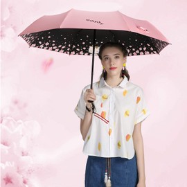 Meiyijia Kompakt und faltbar, UV-Schutz, tragbar von Voy, Lady Regenschirm – Rosa – Katzenmodell – entfaltet 96 cm, 96cm, Elegant Gold stylisch