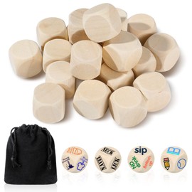 Kasyat 20 Pieces DIY Empty Cubes Unpainted Cube Simple Cube with Round Corners 6 Sided Blocks for People Over 6 Years (30 mm, Wood)