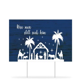 Wise Men Still Seek Him Yard Signs Christmas Nativity Yard Sign with Stake 12x18in Weatherproof Yard Signs for Garden Party Supplies Lawn Outdoor Decor