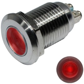 Lumonic LED Indicator Light 16 mm Red Stainless Steel I Signal Light with Screw Connection - IP67 I Signal Lamp for Car with 6 V, 12 V & 24 V LED Voltage
