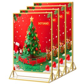 DOTUHAO Acrylic Sign Holder, 5 x 7 In 4 Pack Acrylic Sign, Flyer Holder, Table Signs Holders, Flyer Stand, Double Sided Flyers Holders Table Menu Display Stand for Wedding Tables Number (4 PCS)