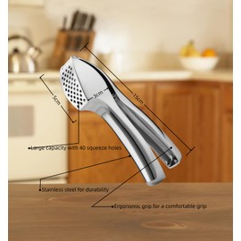 OhanaBeach® Garlic press stainless steel, for garlic and ginger, easy to squeeze, easy to clean, robust for long-term use, comfortable to hold and easy to handle.