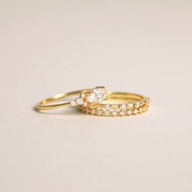 Titaniumcentral 1.5mm Damen Schmal Vorsteckring 14K Vergoldet Zirkonia Ewigkeit Knöchelringe 3 Stücke Ehering Ringe Set (66 (21.0))