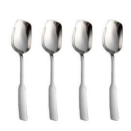 ChenShuo Stainless Steel Fashion Square Head Dessert Spoons, Mirror Polished Ice Cream Spoon, Creative Stirring Snow Cone Spoon, 7.6 Inches, 4 Pack