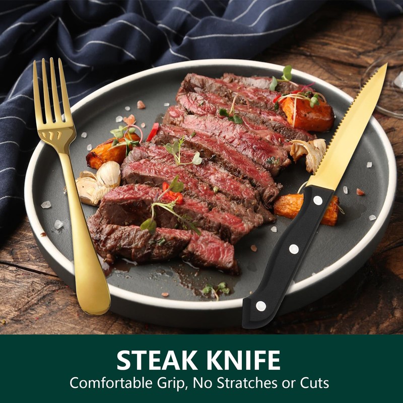KOOMADE Silverware Sets with Steak Knife - 24 PC Stainless