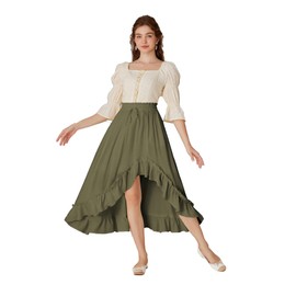 Scarlet Darkness Renaissance Midi Skirt Women Asymmetrical Flowy Ruffle Skirt High Low Hem Green XL