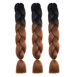 Braiding Hair Ombre Black to Brown Braid Hair Extensions Hot Water Setting High Temperature Synthetic Fiber 24 Inches(B29-3Pack)