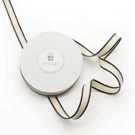 CT CRAFT LLC Ivory Cotton Black Stripes Ribbon 3/8" x 10 Yards for Home Décor Gift Present Wrapping DIY Crafts Birthday Wedding Bouquet Christmas