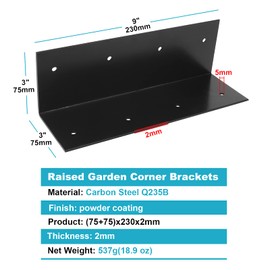 OTTFF 4 Pack 9" x 3" Black Raised Bed Garden Corner Brackets, Widen Right Angle L Bracket for Wood