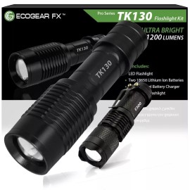 EcoGear FX High Lumen LED Flashlight for Camping Emergency w/ Zoom & Rechargeable Batteries