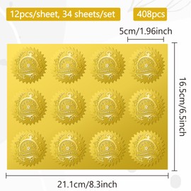 CRASPIRE 408Pcs Attendance Award Clock Gold Foil Embossed Stickers 2" Self Adhesive Envelopes Seals Round Labels for Wedding Invitation Graduation Corporate Certificates Diplomas Gift Wrapping Decor