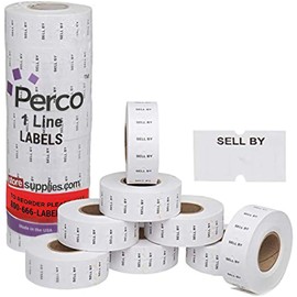 Perco "Sell by" 1 Line Labels - 1 Sleeve, 8,000 "Sell by" Labels for Perco 1 Line Date Guns