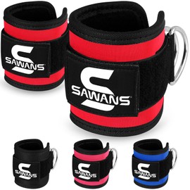 SAWANS Ankle Straps for Cable Machine Attachments Gym Ankle Cuffs with Neoprene Padding Adjustable Glute Kickback Workouts Booty Hip Abductors Leg Curls Exercise for Men and Women (Red 2Pcs)