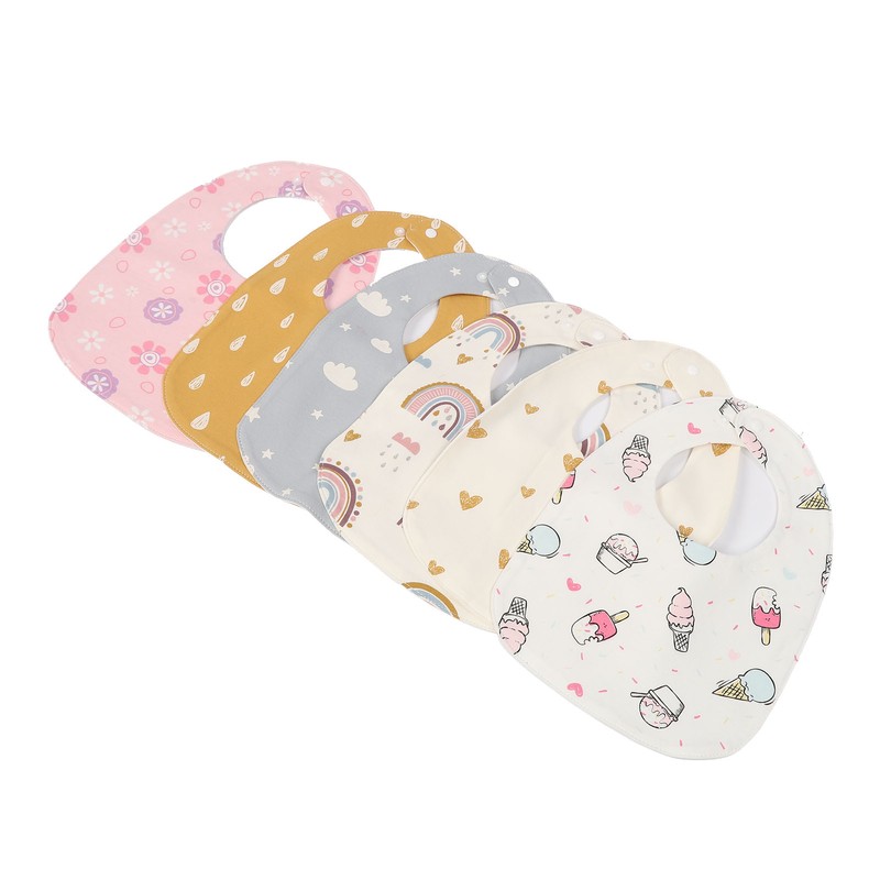 6pcs Infant Bibs U Shaped Snap Button Closure Cotton Waterproof