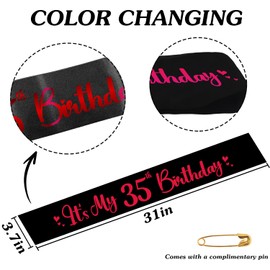 LHPYQ Color Changing It's My 35th Birthday Sash - Red to Pink 35th Birthday Satin Sash for Women Men - Celebration Thirty Five Years Old Party Gifts - Happy Birthday Party Decorations Accessories