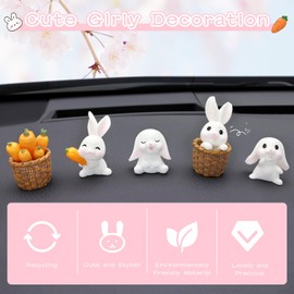 CARFIB Cute Rabbit Car Dashboard Decoration Car Rearview Mirror Interior Accessories Home Desktop Decor Ognament Funny Gift for Women 2Sets