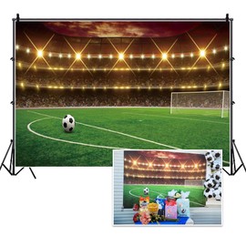 Dorcev Football Stadium Photography Backdrop - Sports Game Party Background - Green Glass Football Field Spotlight Lights - Children & Adult Sports Club Photo Studio Props