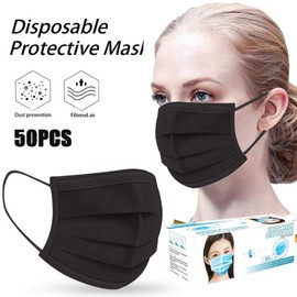 40 Pcs Disposable_Face_Masks with Elastic Earloop 3-ply Face Mouth Hygiene Protection Pads with Box, High Filtration and Ventilation Security (Black)