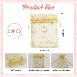 Pack of 50 organza bags, small organza mesh bags, organza jewellery bags, small drawstring bags, gift bag organza with drawstring, gift bag with cord, 8 x 10 cm (gold)