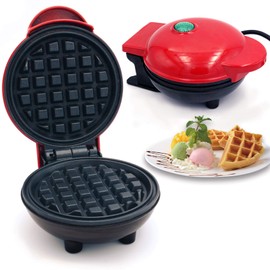 FY Mini Waffle Maker para waffles individuales y otros en la marcha desayuno, almuerzo o aperitivos, placas recubiertas antiadherentes fáciles de limpiar y control automático de temperatura (rojo)