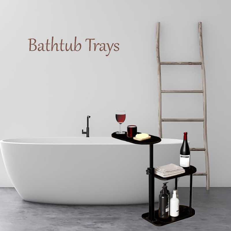 MOYUXIAO 3 Layer Bath Tub Tray Table,Bathtub Trays,Height Adjustable Bathtub