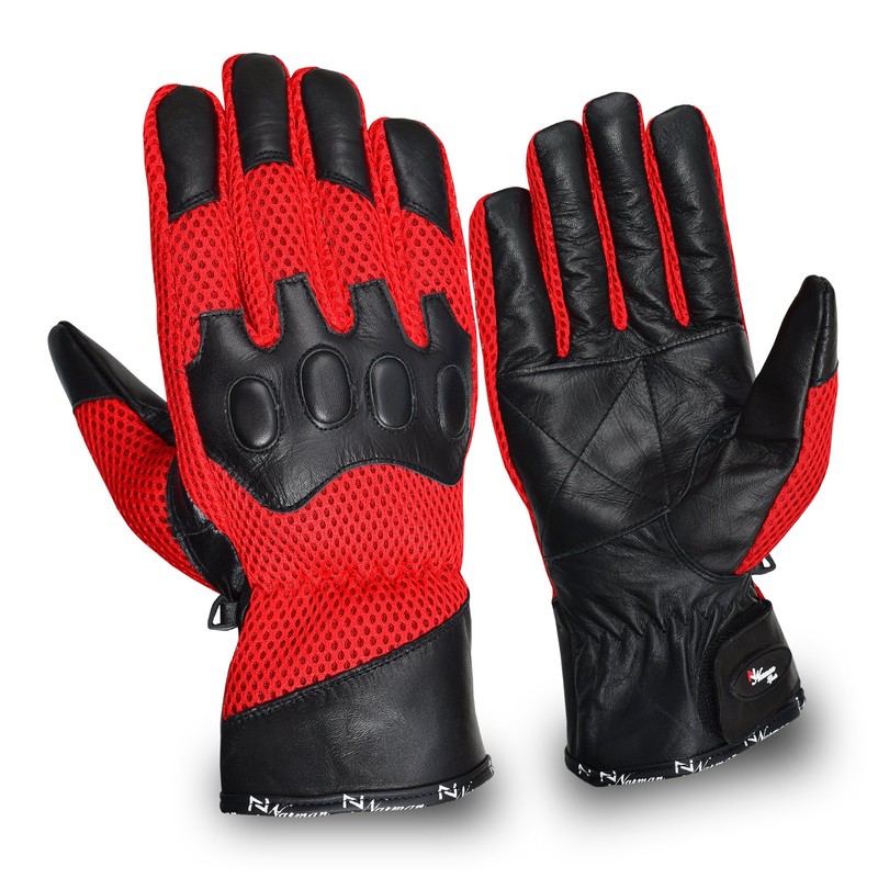 NORMAN Red Summer Motorcycle Motorbike leather Vented gloves (XL)