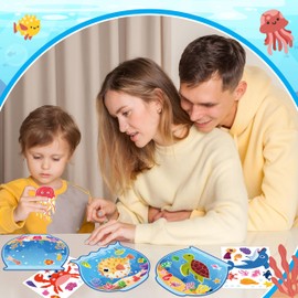 32pcs Summer Activities Crafts for Kids - Under The Sea Ocean Animal Stickers Kits Bulk, Make Your Own Scene Art DIY for Party Games, Classroom