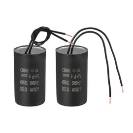 PATIKIL 6uf CBB60 Run Capacitor, 2 Pcs AC 450V 2 Wires 50/60Hz Motor Running Capacitor 51x29x51, Black