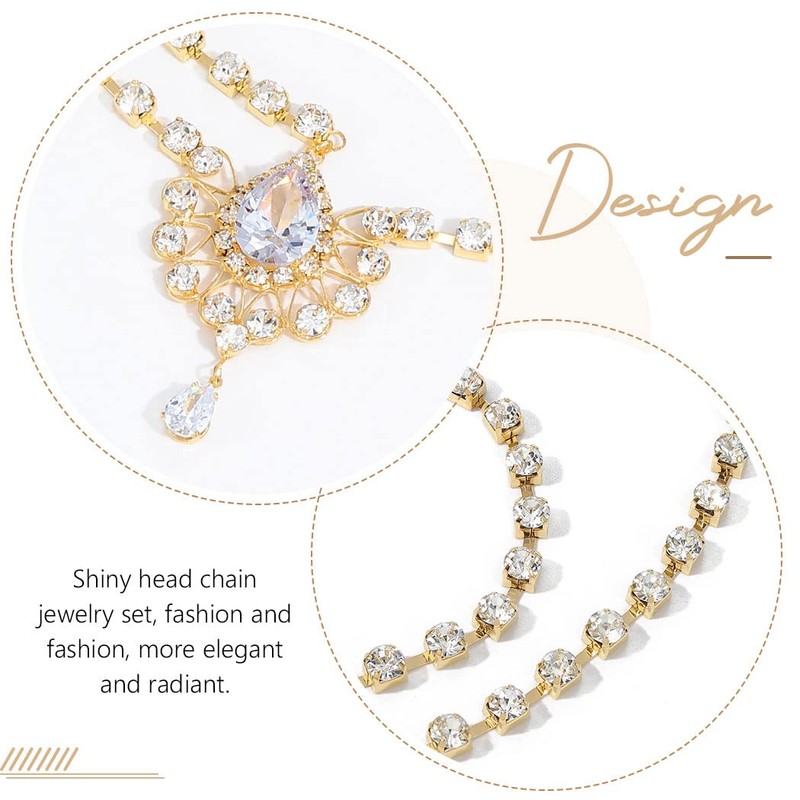 Reaky Rhinestone Head Chain Gold Tone Crystal Headpiece Headpiece for