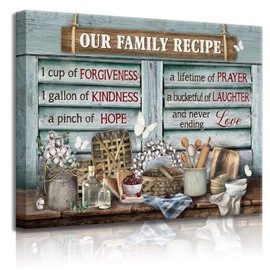 lkjhgf999 Kitchen Canvas Wall Art Retro Rustic Farmhouse Kitchen Pictures Wall Decor Tableware Motivational Farm Kitchen Sign Family Recipe Theme Canvas Prints Artwork for Dining Room Home Decoration