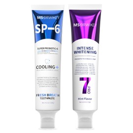 MSDRWIKEY Cooling Breath Freshening Toothpaste & Popping 7-Pro Intense Whitening Toothpaste 2-Pack – Fluoride-Free, Enamel Safe, Purple Beads, Freshens Breath, Deep Whitening