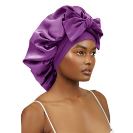 Satin Bonnet Silk Bonnet for Sleeping Women Hair Bonnet for Curly Hair Head Wrap Scarf Night Sleep Cap Bonnets for Black Woman Hair Accessories for Women Men Girls with Elastic Tie Band(Purple)