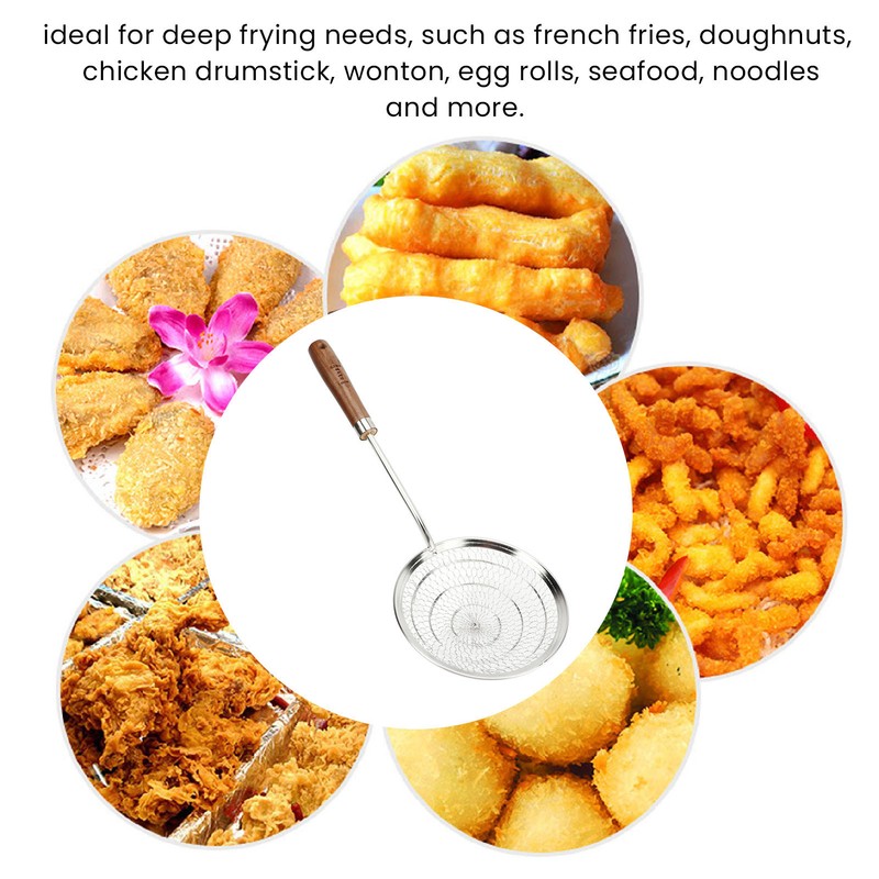 Strainer Spoon Long Wooden Handle 304 Stainless Steel Anti Scald