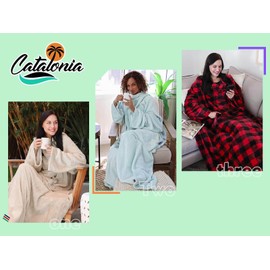 Catalonia Fleece Wearable Blanket with Sleeves Pocket Microfiber Warm TV Blanket