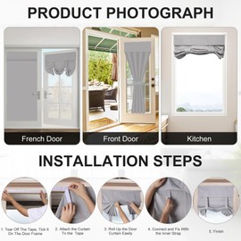 Maritown French Door Blinds, Blackout Door Curtains 1 Panels for Front Door, Privacy Thermal Window Curtains with Tieback Door Window Shades for Kitchen Living Room Bathroom