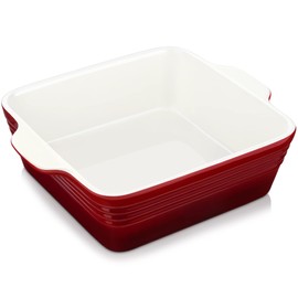 LOVECASA - Molde para hornear de 8 x 8 pulgadas, bandeja cuadrada de 2 cuartos para horno, sartén de gres antiadherente, cacerola para hornear con asa, sartenes de pan de cerámica para hornear, color