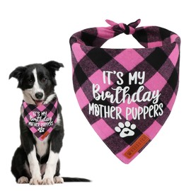 ADOGGYGO Dog Birthday Bandana, Multi Size Offered, Pink Plaid Birthday Girl Pet Bandana for Medium Large Dogs (Large)