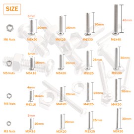 huruirui Nut and Bolt Set, M3, M4, M5, M6, 304 Stainless Steel, Round Head, Cross Bolts, Hexagon Machine Bolts with Storage Box, 320 Pieces
