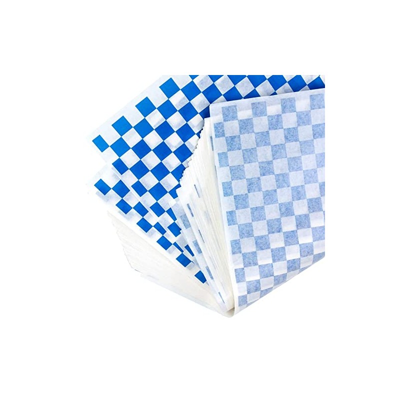 200 Sheets Blue and White Checkered Food Wrapping Paper, Dry