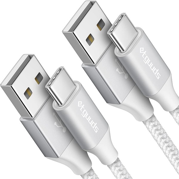 USB Type C Cable, White (3.3 ft (1 m) 2-Pack Quick Charging, QC3.0 Type C Cable, White, High Speed Data Transfer, C-Type, Heavy Duty Nylon Switch, Compatible with Xperia XZ3 XZ2 XZ, Galaxy S10 S9, A20, A21, Note 10, 9 8, FireHD8 10 Plus, FireMax11, Xiaom