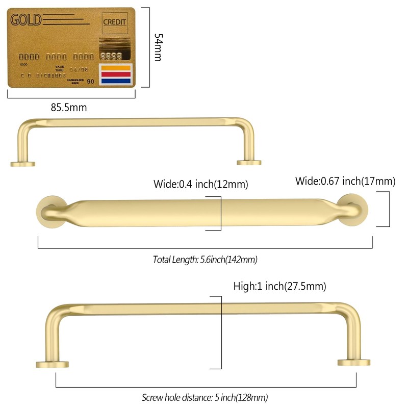 Amerdeco 10 Pack Gold Cabinet Pulls 128mm(5nch) Hole Centers Kitchen
