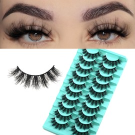 APCYUST Wispy Lashes Natural Mink Eyelashes Fluffy Lash Strips Doll Eye Faux Mink Eyelash 17 mm Strip Lashes Pack Natural Look Thick Volume Wispies Pestañas Postizas Naturales Set with Soft Band
