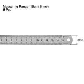 TA-VIGOR 5Pcs Stainless Steel Ruler, 15cm Length Metric Straight Rulers, 0.5mm Thick Metal Ruler, Precision Measuring Tool with Hanging Hole for School, Office, Sewing, Craft and DIY Use