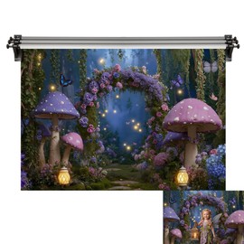 Kate 7x5ft/2.2x1.5m Mushroom Backdrop for Photography Fairy Tale Forest Birthday Portrait Photoshoot Background Photo Video Studio Props