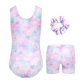 JiAmy Gymnastics Leotards for Girls, 3Pcs Sleeveless Athletic Outfit Sparkly Dance Unitards with Shorts Ballet Biketards 6-7 Years